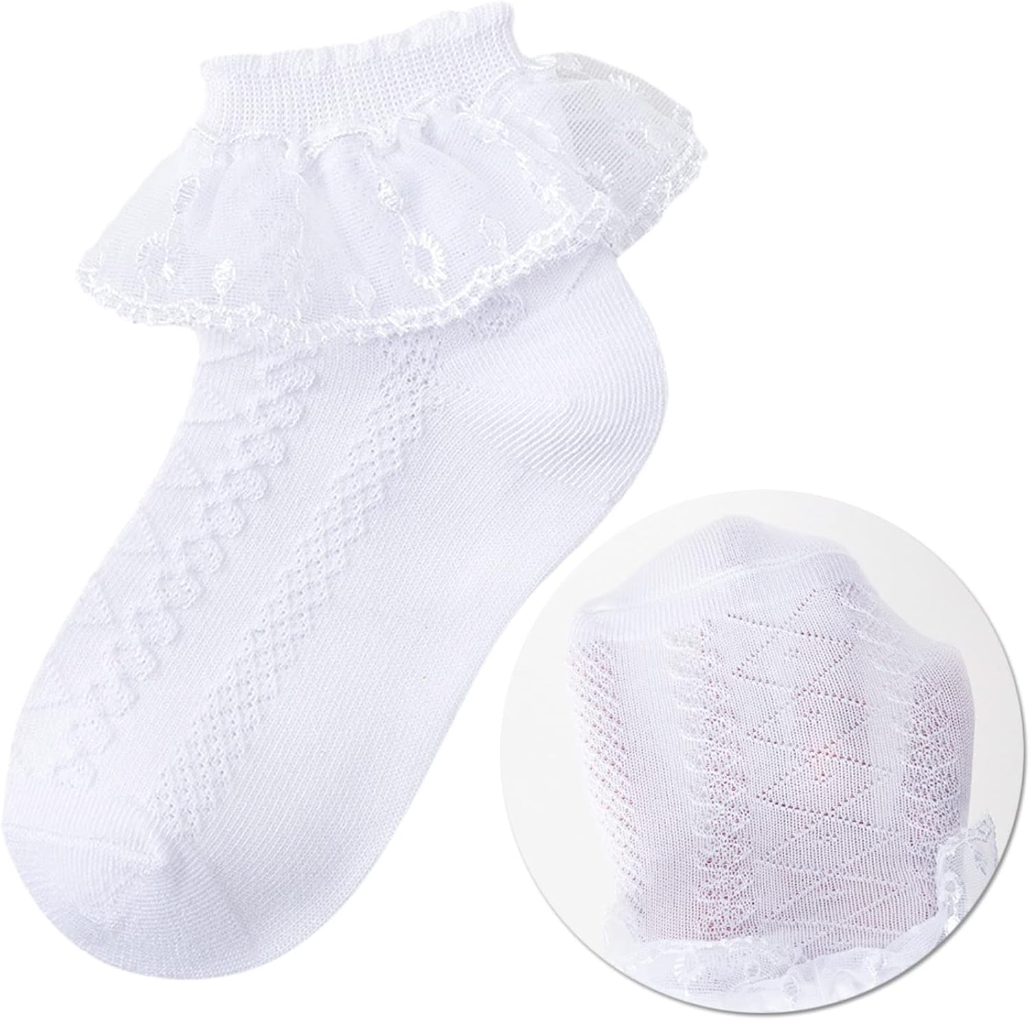 xpxgmt 4 件装荷叶边蕾丝女婴袜子学校幼儿女孩袜子 【xpxgmt】 服饰